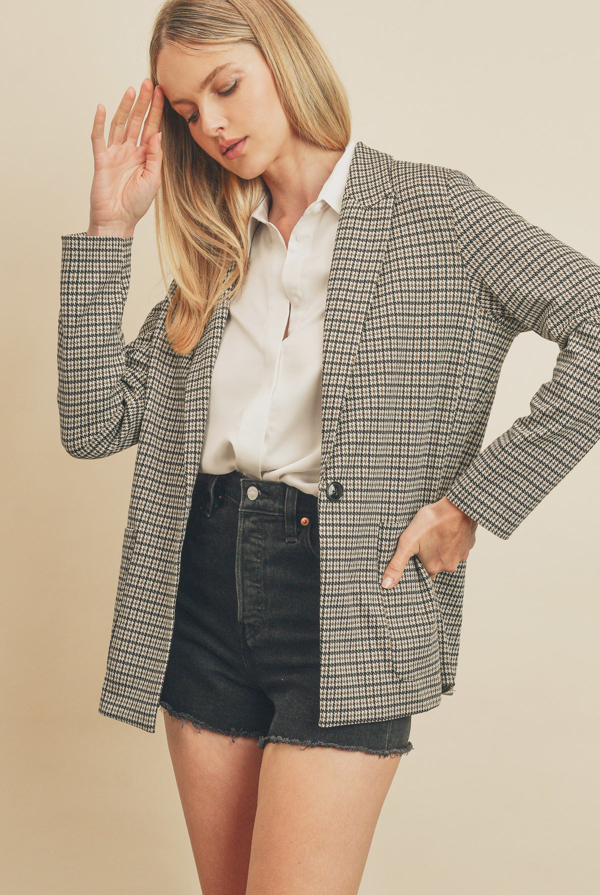 Leading Lady Houndstooth Blazer-Blazers-Vixen Collection, Day Spa and Women's Boutique Located in Seattle, Washington