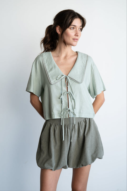 Lagoon Lace Blouse-Short Sleeves-Vixen Collection, Day Spa and Women's Boutique Located in Seattle, Washington