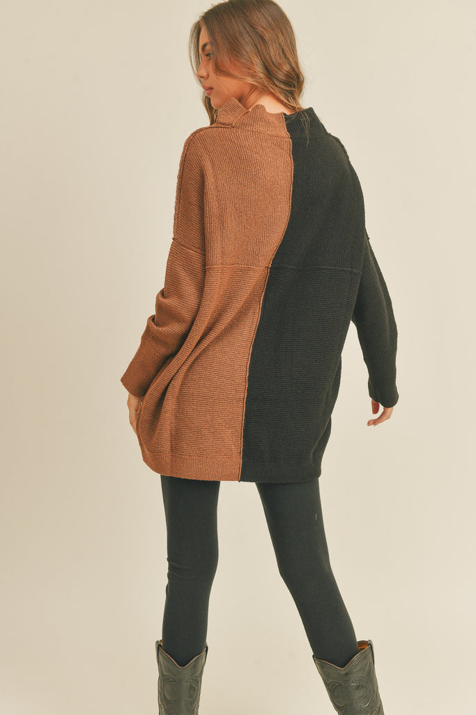 Uptown ColorBlock Sweater, Brown/Black-Sweaters-Vixen Collection, Day Spa and Women's Boutique Located in Seattle, Washington