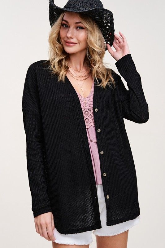 Oh So Comfy Cardigan, Black-Cardigans-Vixen Collection, Day Spa and Women's Boutique Located in Seattle, Washington