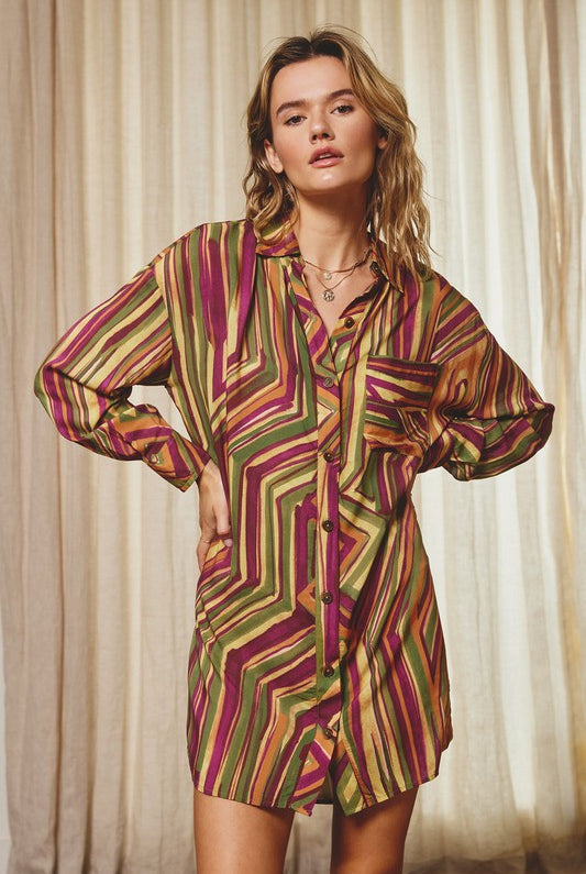 Jewel Lines Mini Shirt Dress-Dresses-Vixen Collection, Day Spa and Women's Boutique Located in Seattle, Washington