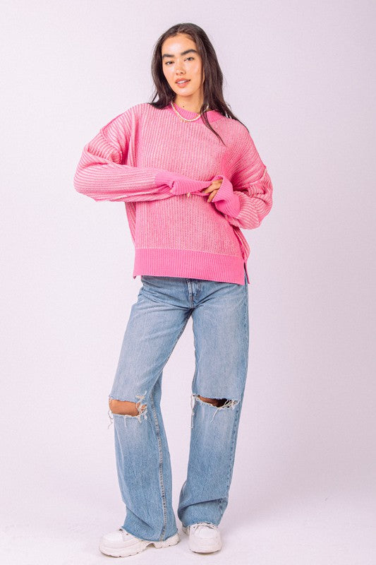 Harmony Two-Tone Knit Sweater , Pink-Sweaters-Vixen Collection, Day Spa and Women's Boutique Located in Seattle, Washington