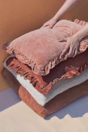 Solid Velvet Frilled Cushion-Pillows-Vixen Collection, Day Spa and Women's Boutique Located in Seattle, Washington