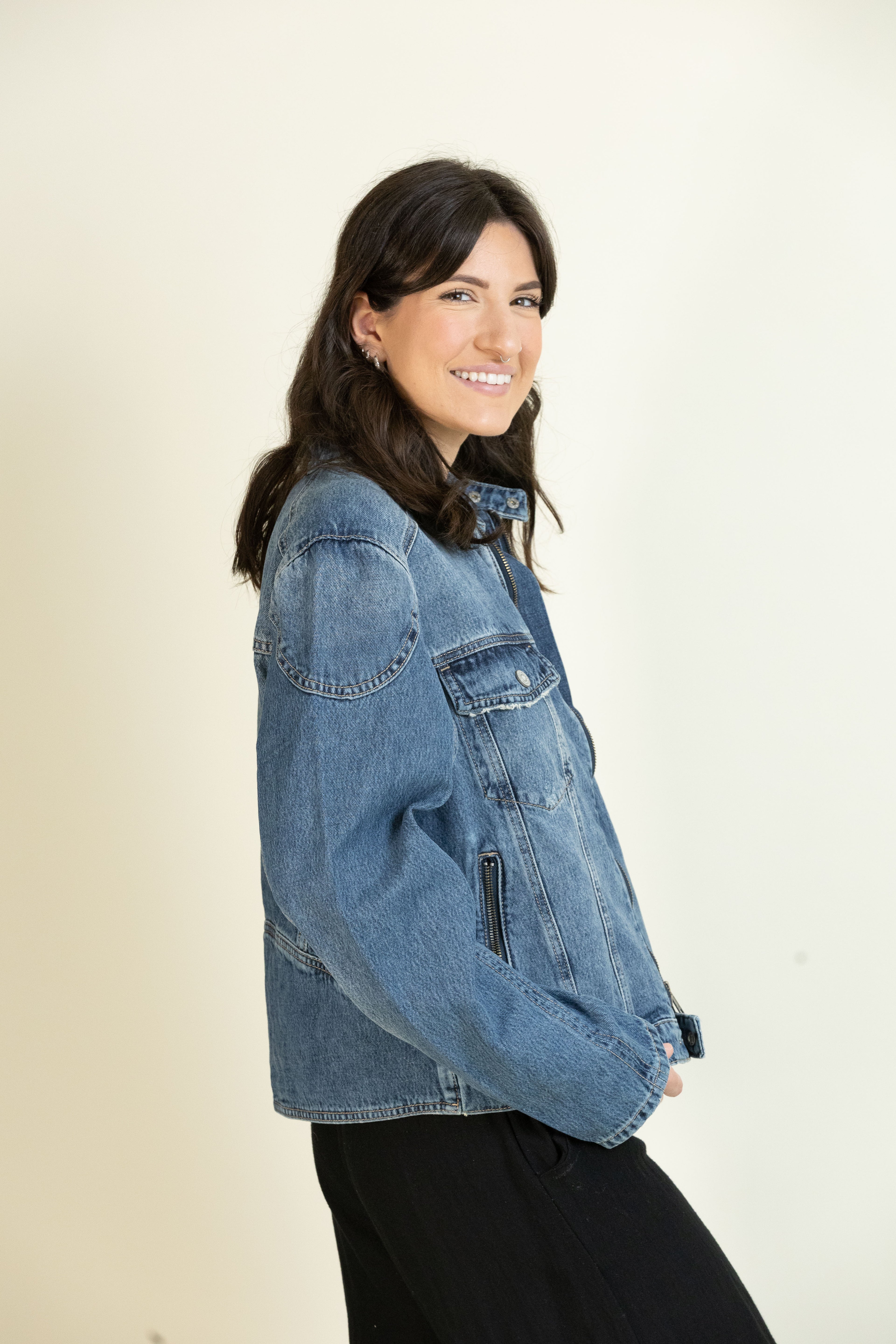Medium Wash Classic Biker Jacket-Outerwear-Vixen Collection, Day Spa and Women's Boutique Located in Seattle, Washington