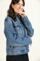 Medium Wash Classic Biker Jacket-Outerwear-Vixen Collection, Day Spa and Women's Boutique Located in Seattle, Washington