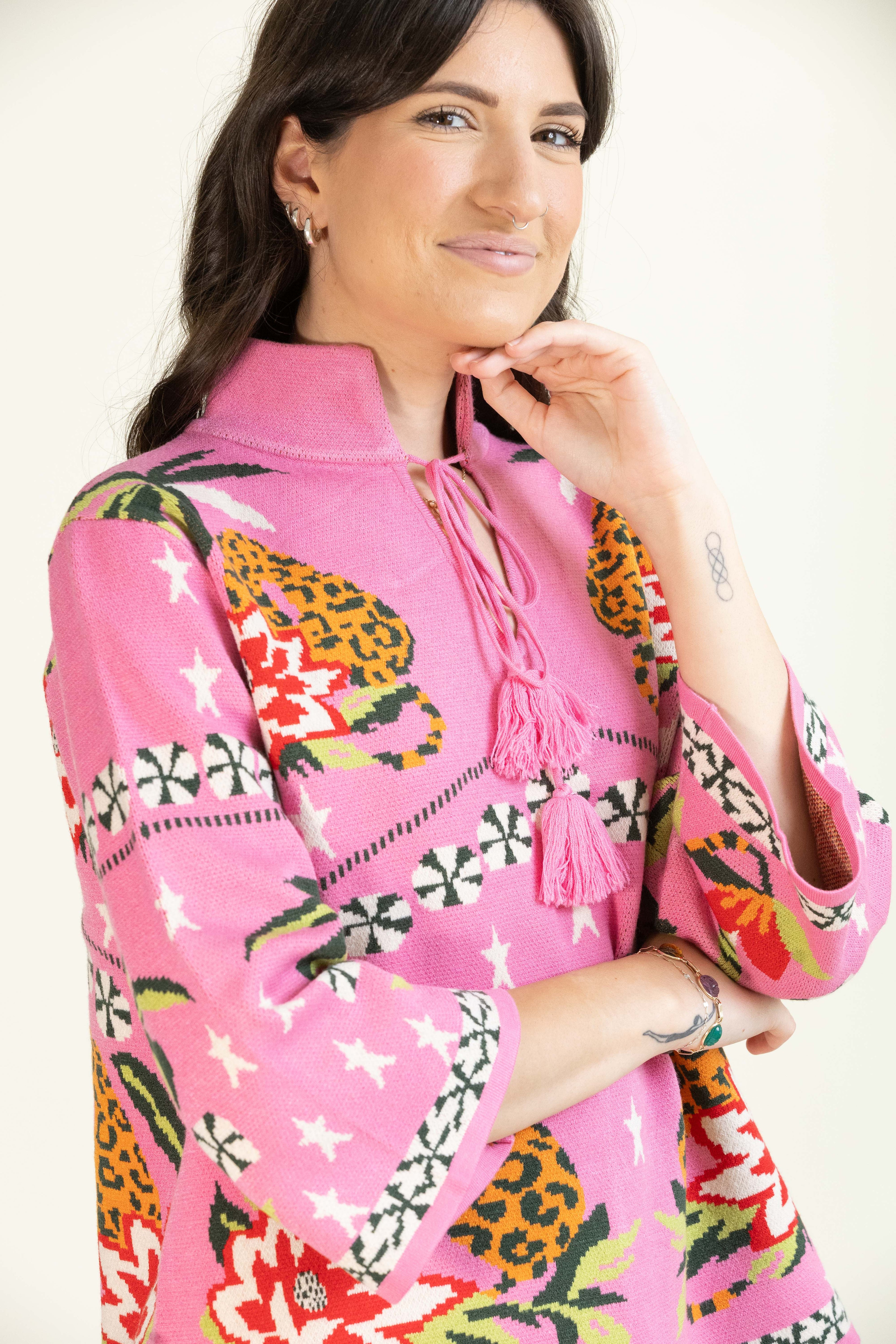 Pink Paradise Prowl Sweater-Tops-Vixen Collection, Day Spa and Women's Boutique Located in Seattle, Washington