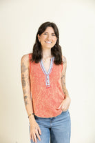 Washed Away Henley Top-Tank Tops-Vixen Collection, Day Spa and Women's Boutique Located in Seattle, Washington