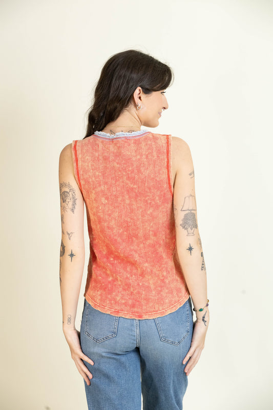 Washed Away Henley Top-Tank Tops-Vixen Collection, Day Spa and Women's Boutique Located in Seattle, Washington