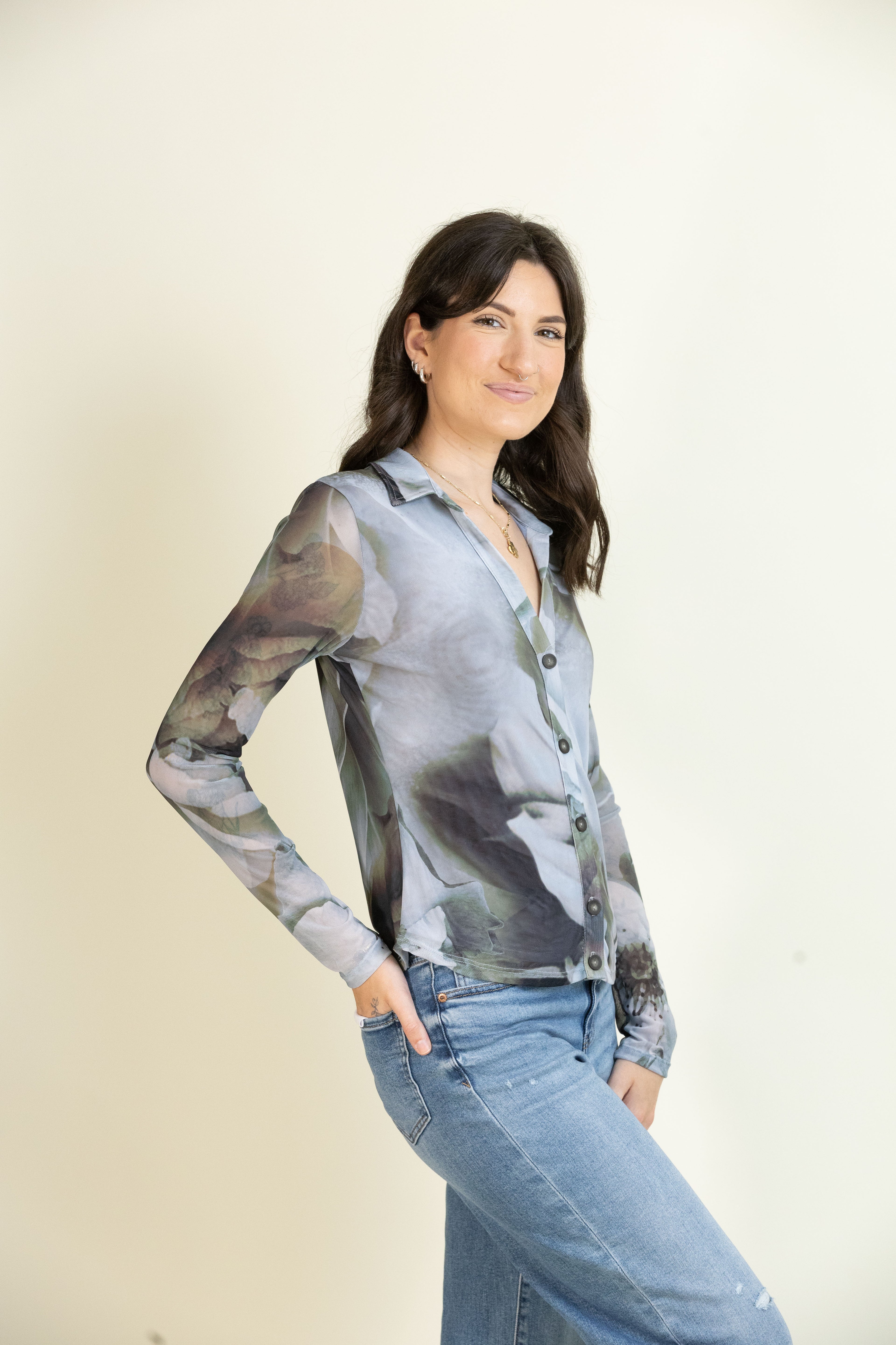 Mesh Mirage Button Up-Tops-Vixen Collection, Day Spa and Women's Boutique Located in Seattle, Washington