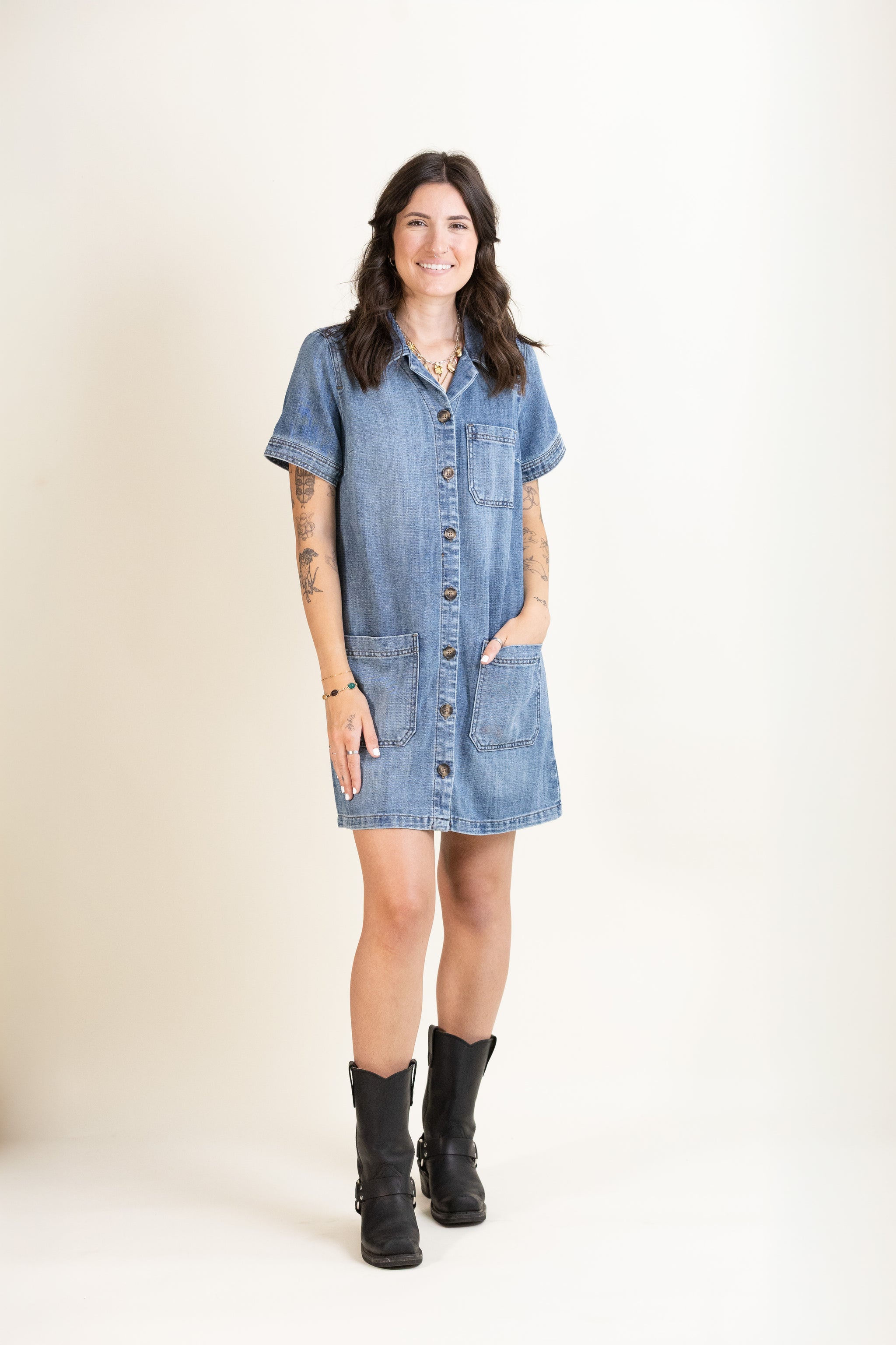 Basparker Denim Dress-Dresses-Vixen Collection, Day Spa and Women's Boutique Located in Seattle, Washington