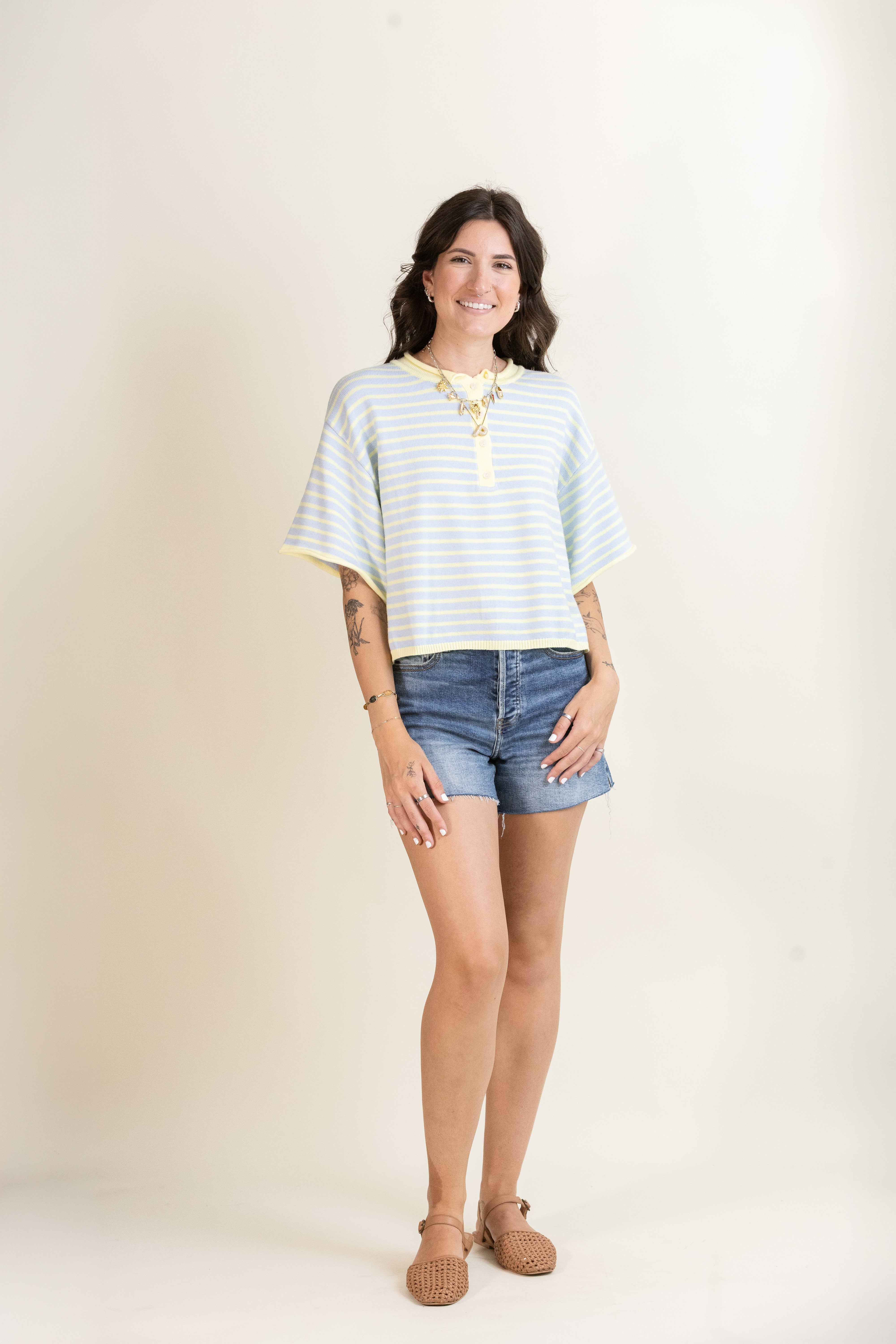 Porch Swing Stripe Henley-Sweaters-Vixen Collection, Day Spa and Women's Boutique Located in Seattle, Washington