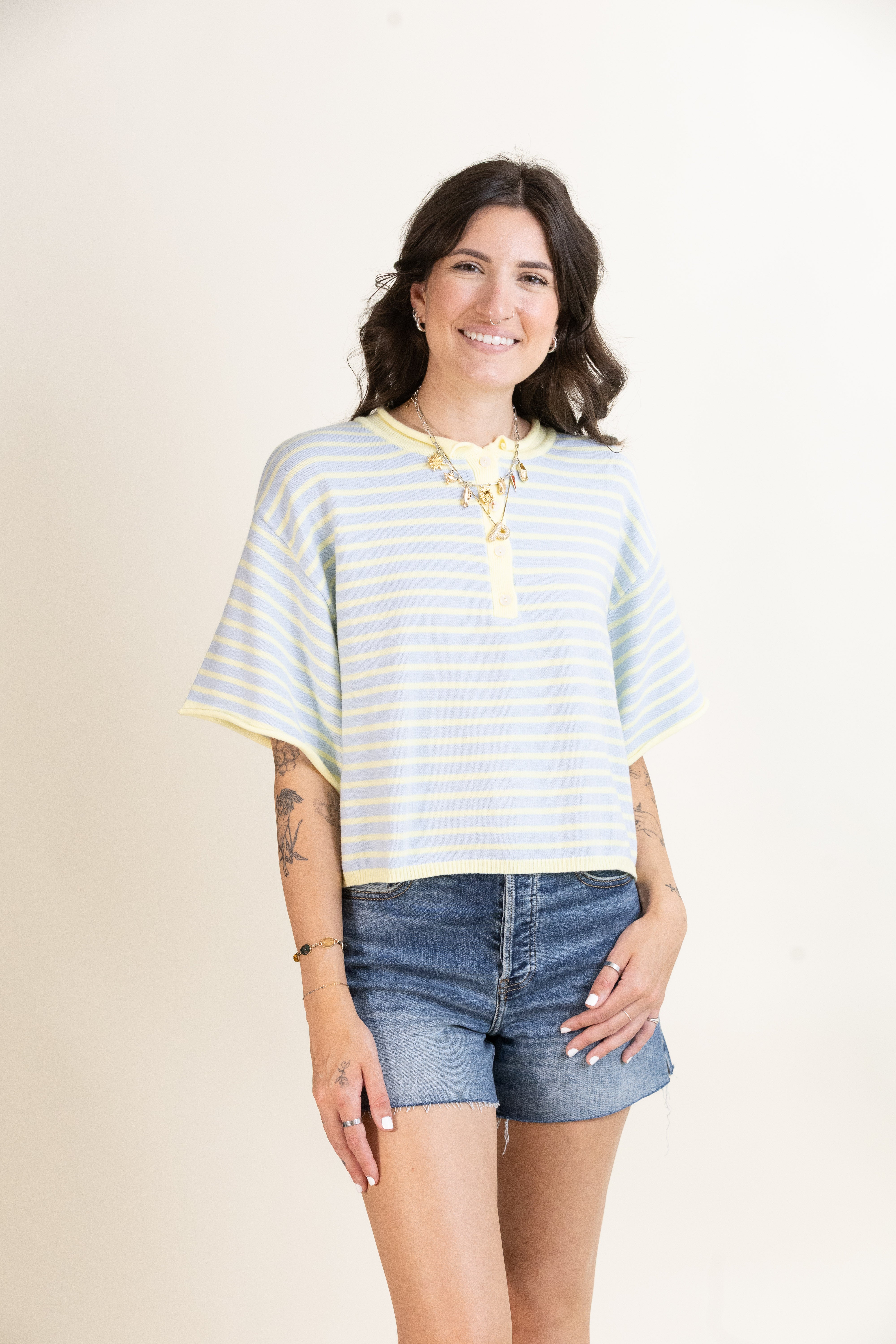 Porch Swing Stripe Henley-Sweaters-Vixen Collection, Day Spa and Women's Boutique Located in Seattle, Washington