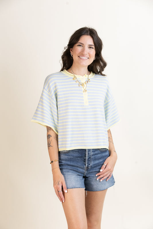 Porch Swing Stripe Henley-Sweaters-Vixen Collection, Day Spa and Women's Boutique Located in Seattle, Washington