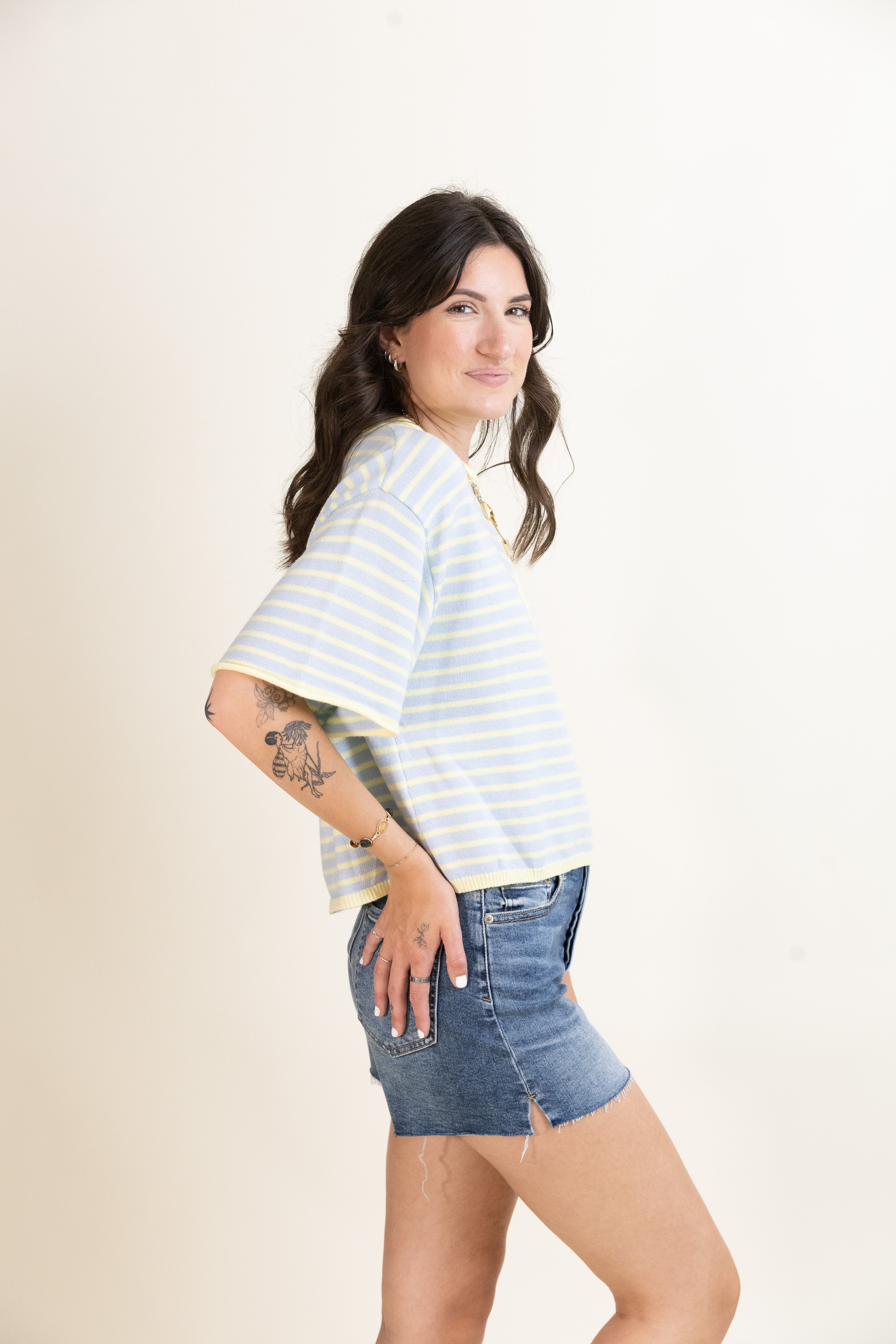 Porch Swing Stripe Henley-Sweaters-Vixen Collection, Day Spa and Women's Boutique Located in Seattle, Washington