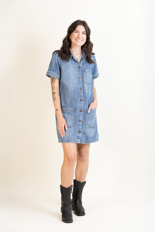 Basparker Denim Dress-Dresses-Vixen Collection, Day Spa and Women's Boutique Located in Seattle, Washington
