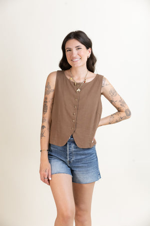 Roman Linen Vest-Tops-Vixen Collection, Day Spa and Women's Boutique Located in Seattle, Washington