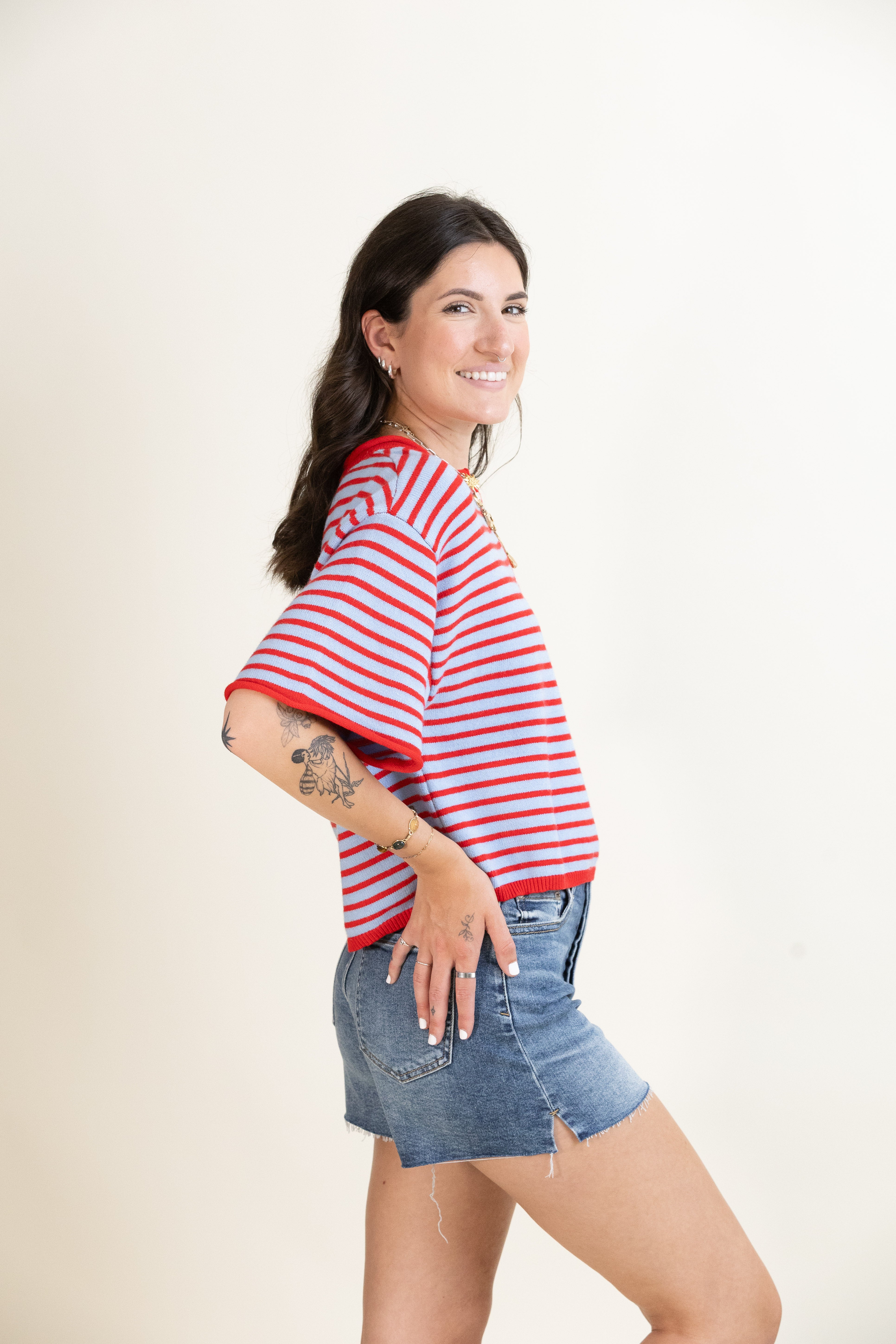 Porch Swing Stripe Henley-Sweaters-Vixen Collection, Day Spa and Women's Boutique Located in Seattle, Washington