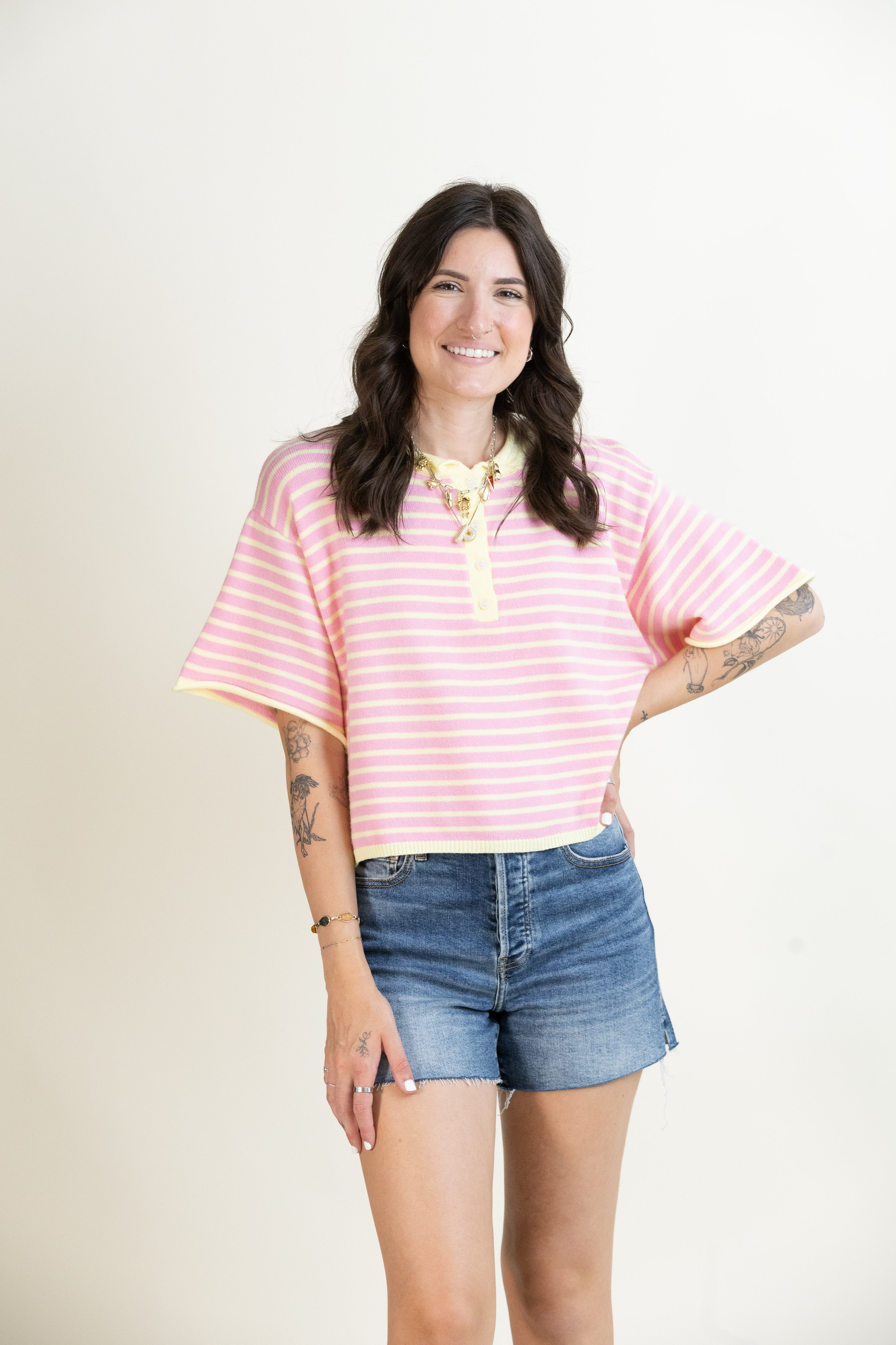 Porch Swing Stripe Henley-Sweaters-Vixen Collection, Day Spa and Women's Boutique Located in Seattle, Washington