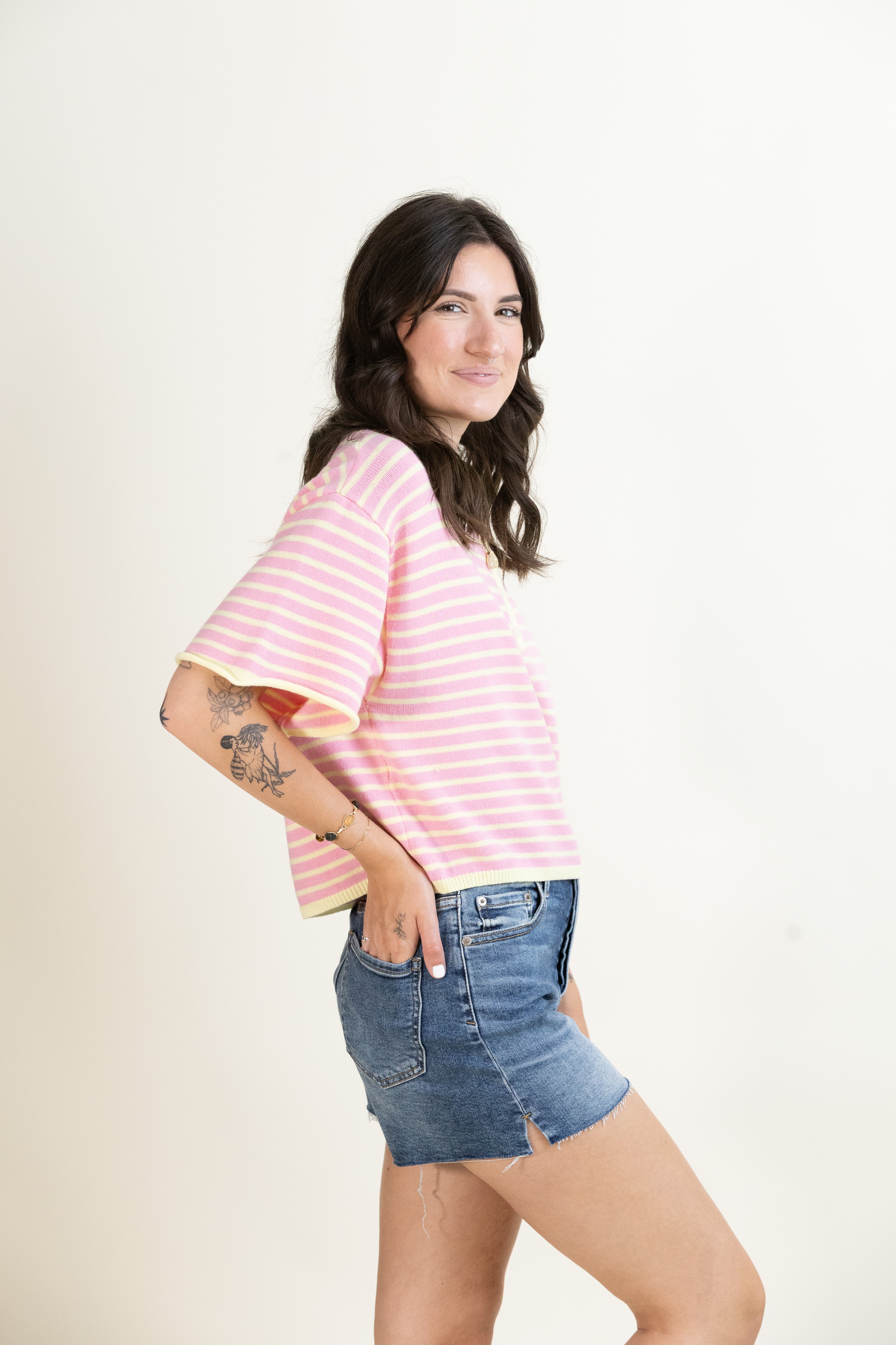 Porch Swing Stripe Henley-Sweaters-Vixen Collection, Day Spa and Women's Boutique Located in Seattle, Washington