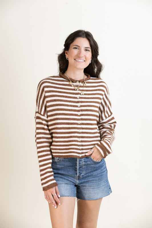 Pretty Piper Striped Cardigan-Sweaters-Vixen Collection, Day Spa and Women's Boutique Located in Seattle, Washington