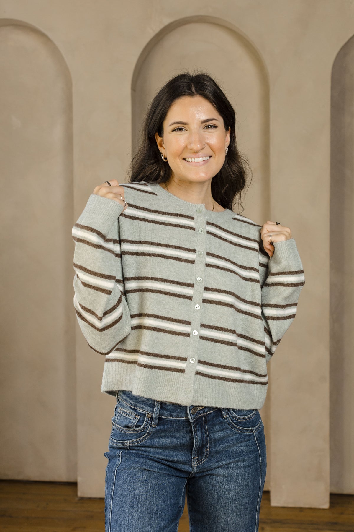 Medina Stripe Cardigan-Sweaters-Vixen Collection, Day Spa and Women's Boutique Located in Seattle, Washington