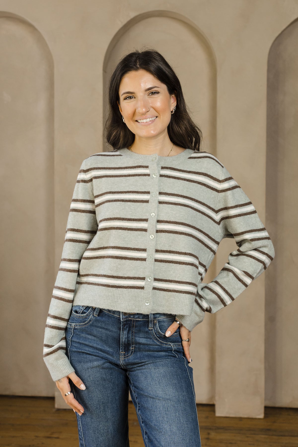 Medina Stripe Cardigan-Sweaters-Vixen Collection, Day Spa and Women's Boutique Located in Seattle, Washington