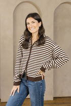 Cafe Stripe Zip Up Cardigan