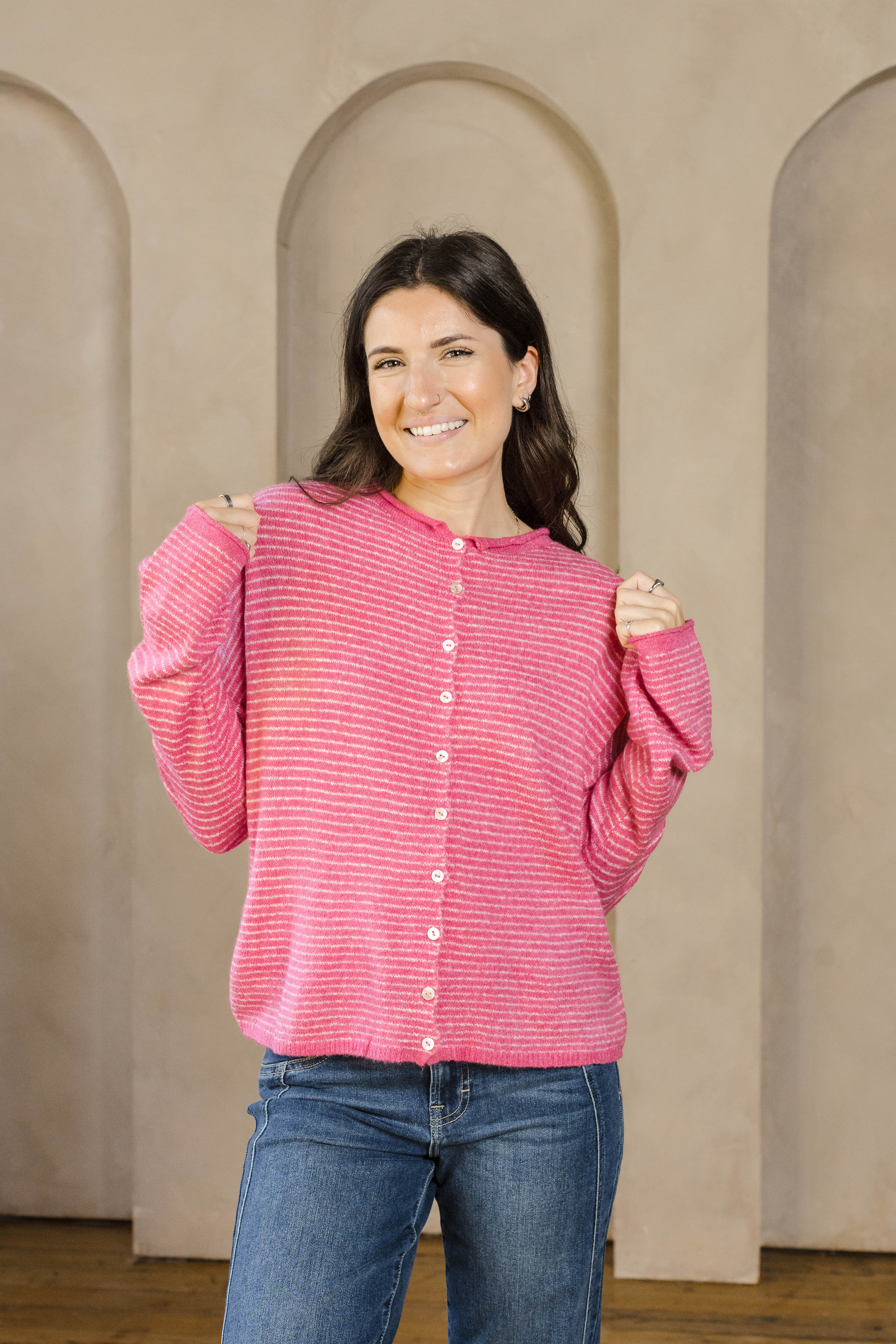 Pin Stripe Babe Cardigan-Sweaters-Vixen Collection, Day Spa and Women's Boutique Located in Seattle, Washington