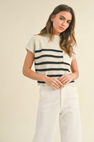 Kenzy Striped Knit Top-Short Sleeves-Vixen Collection, Day Spa and Women's Boutique Located in Seattle, Washington