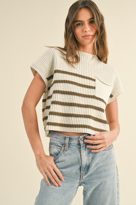 Kenzy Striped Knit Top-Short Sleeves-Vixen Collection, Day Spa and Women's Boutique Located in Seattle, Washington