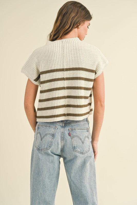 Kenzy Striped Knit Top-Short Sleeves-Vixen Collection, Day Spa and Women's Boutique Located in Seattle, Washington