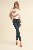 Kenzy Striped Knit Top-Short Sleeves-Vixen Collection, Day Spa and Women's Boutique Located in Seattle, Washington