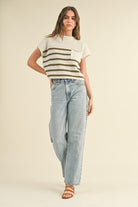 Kenzy Striped Knit Top-Short Sleeves-Vixen Collection, Day Spa and Women's Boutique Located in Seattle, Washington