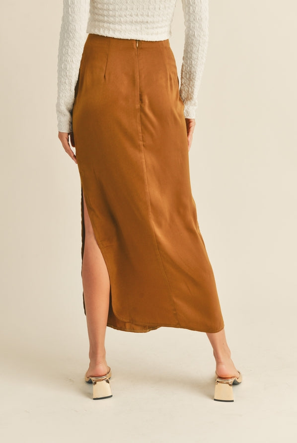 Bronzed Beauty Satin Slit Skirt-Skirts-Vixen Collection, Day Spa and Women's Boutique Located in Seattle, Washington