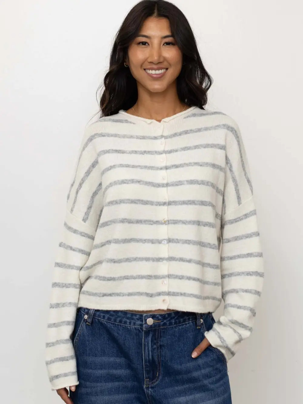 Pretty Piper Striped Cardigan-Sweaters-Vixen Collection, Day Spa and Women's Boutique Located in Seattle, Washington