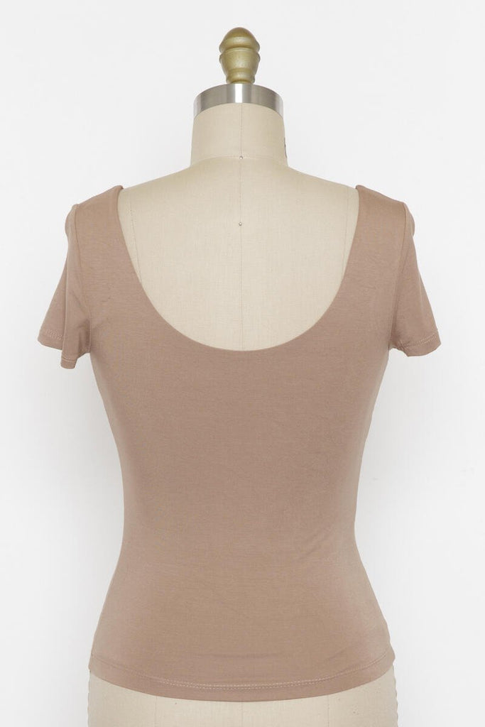 Back Appeal Top, Mocha-Short Sleeves-Vixen Collection, Day Spa and Women's Boutique Located in Seattle, Washington