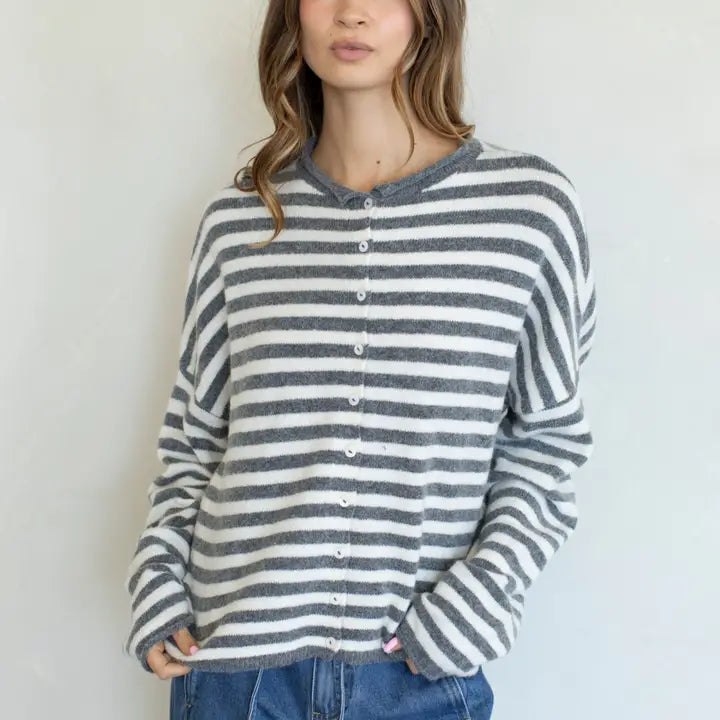 Pretty Piper Striped Cardigan-Sweaters-Vixen Collection, Day Spa and Women's Boutique Located in Seattle, Washington