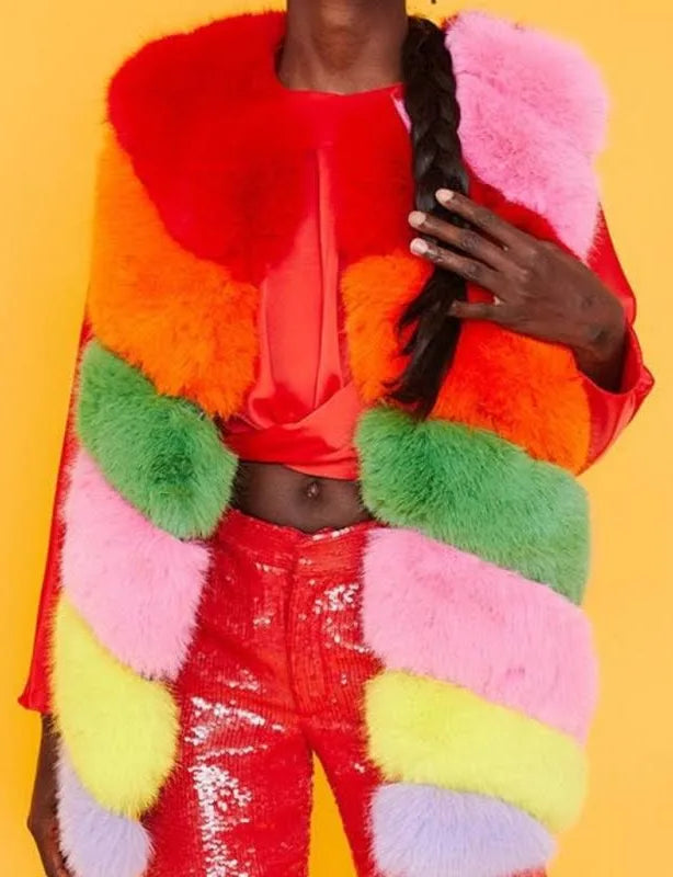 Jayley Faux Fur Rainbow Vest-Outerwear-Vixen Collection, Day Spa and Women's Boutique Located in Seattle, Washington
