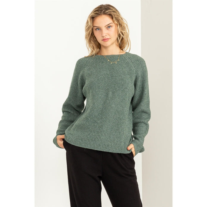 Chunky Knit Sweater, Gray Green-Sweaters-Vixen Collection, Day Spa and Women's Boutique Located in Seattle, Washington