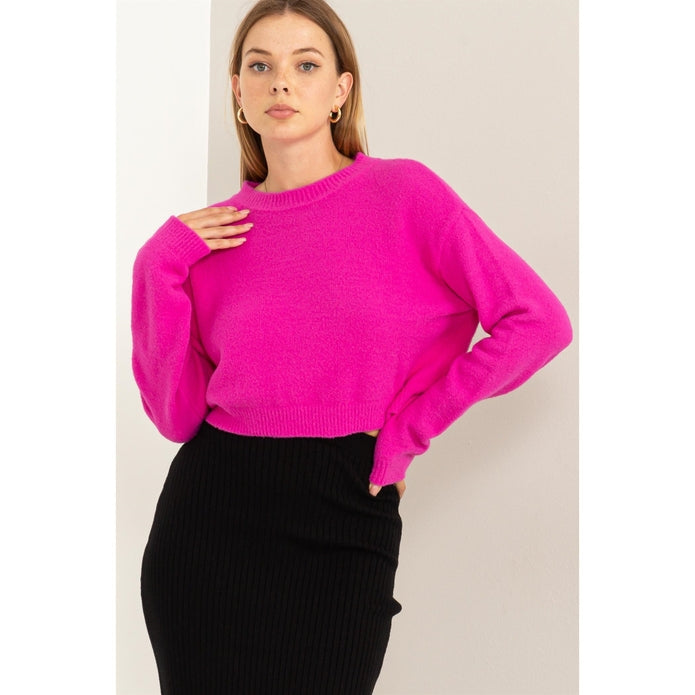 Wednesday's Pink Cropped Sweater-Sweaters-Vixen Collection, Day Spa and Women's Boutique Located in Seattle, Washington