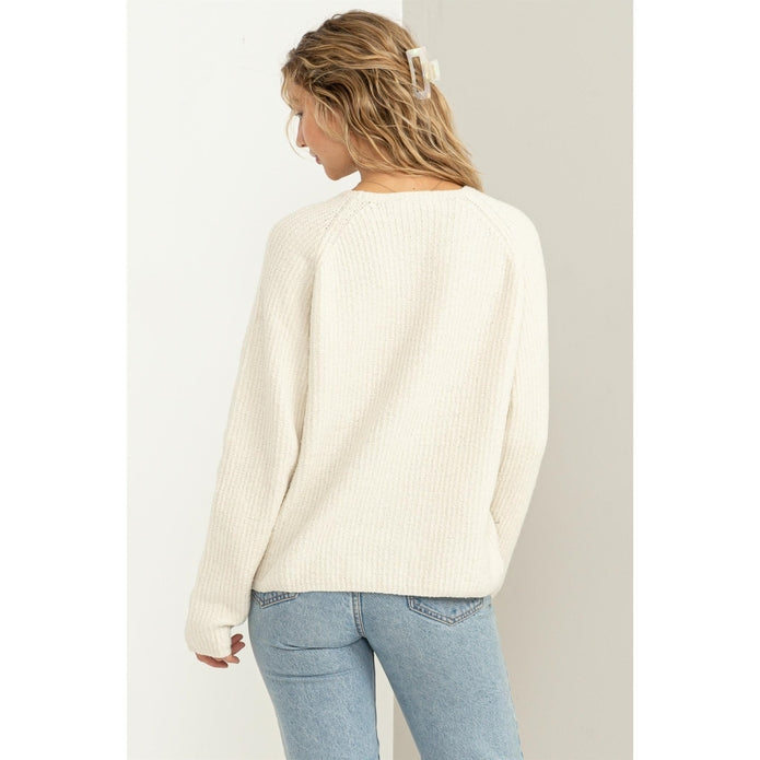 Chunky Knit Sweater, Cream-Sweaters-Vixen Collection, Day Spa and Women's Boutique Located in Seattle, Washington
