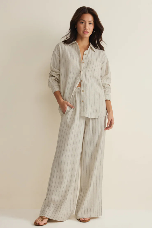 Alfie Striped Button Up Top-Long Sleeves-Vixen Collection, Day Spa and Women's Boutique Located in Seattle, Washington