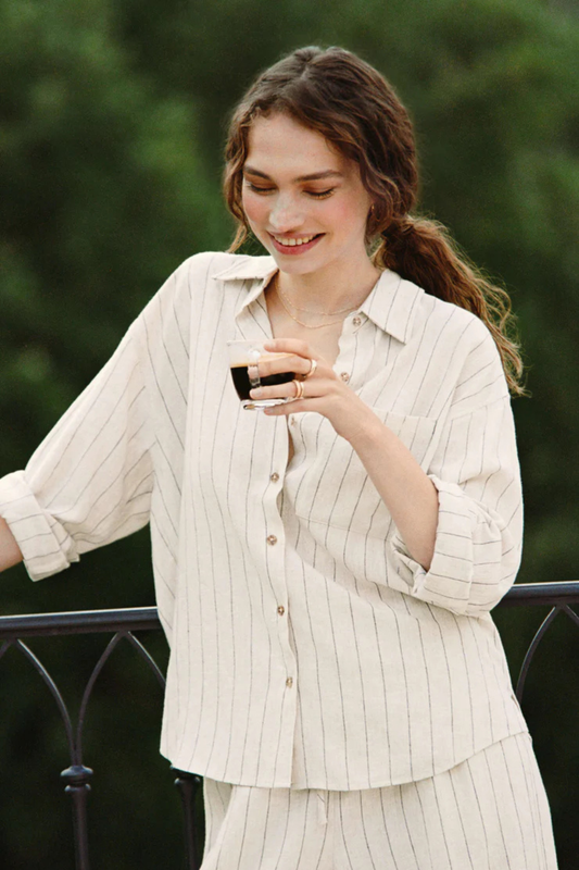 Alfie Striped Button Up Top-Long Sleeves-Vixen Collection, Day Spa and Women's Boutique Located in Seattle, Washington