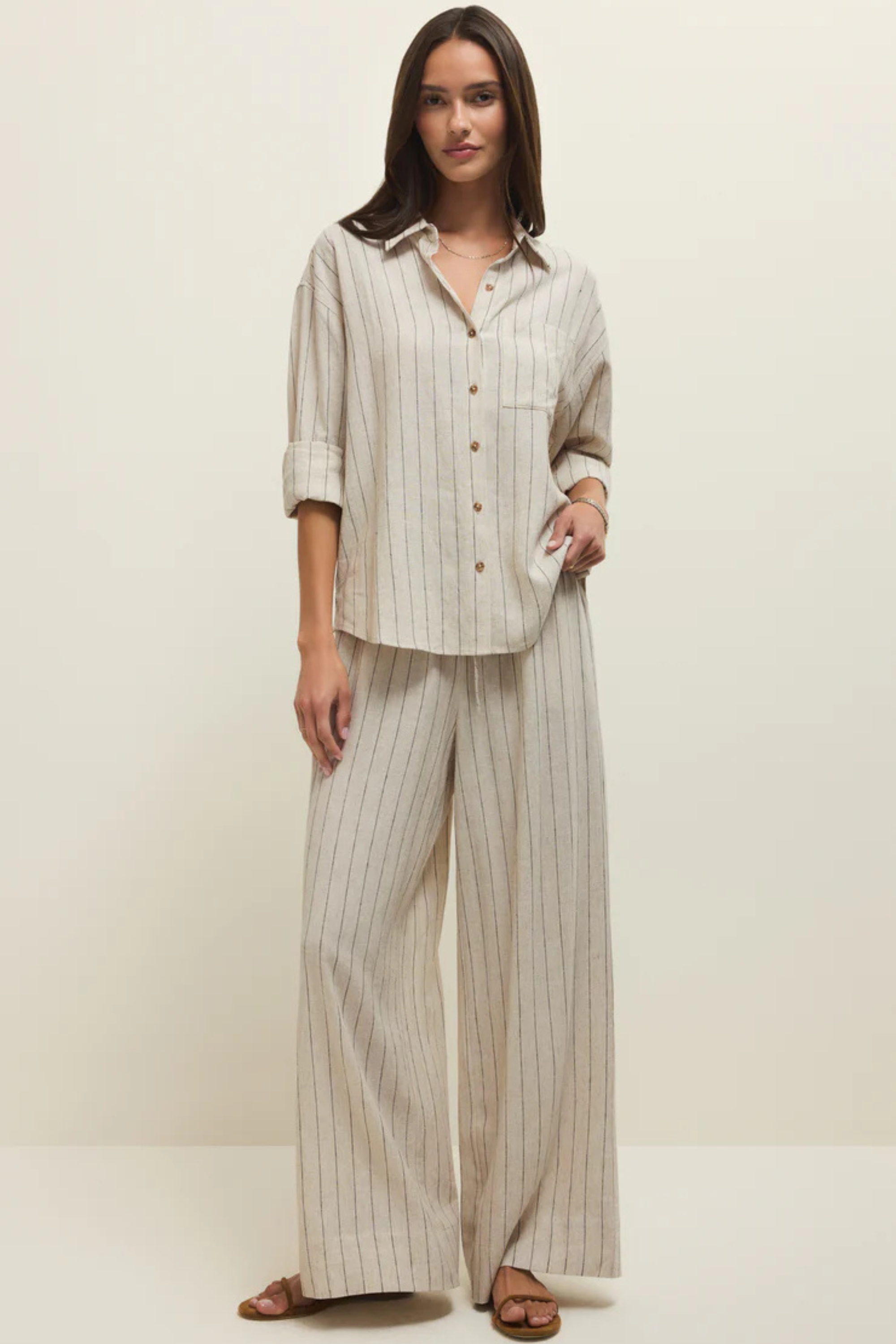 Alfie Striped Button Up Top-Long Sleeves-Vixen Collection, Day Spa and Women's Boutique Located in Seattle, Washington