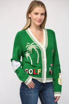 Golf Embroidered Patch Cardigan-Sweaters-Vixen Collection, Day Spa and Women's Boutique Located in Seattle, Washington