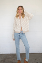 Cafe Stripe Zip Up Cardigan-Long Sleeves-Vixen Collection, Day Spa and Women's Boutique Located in Seattle, Washington