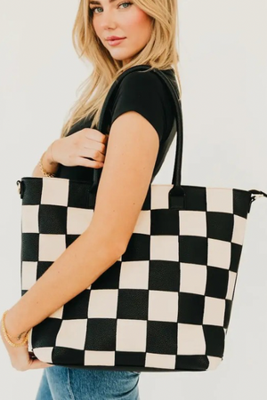 Courtney Checkered Tote Bag-Bags + Wallets-Vixen Collection, Day Spa and Women's Boutique Located in Seattle, Washington