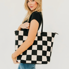 Courtney Checkered Tote Bag-Bags + Wallets-Vixen Collection, Day Spa and Women's Boutique Located in Seattle, Washington