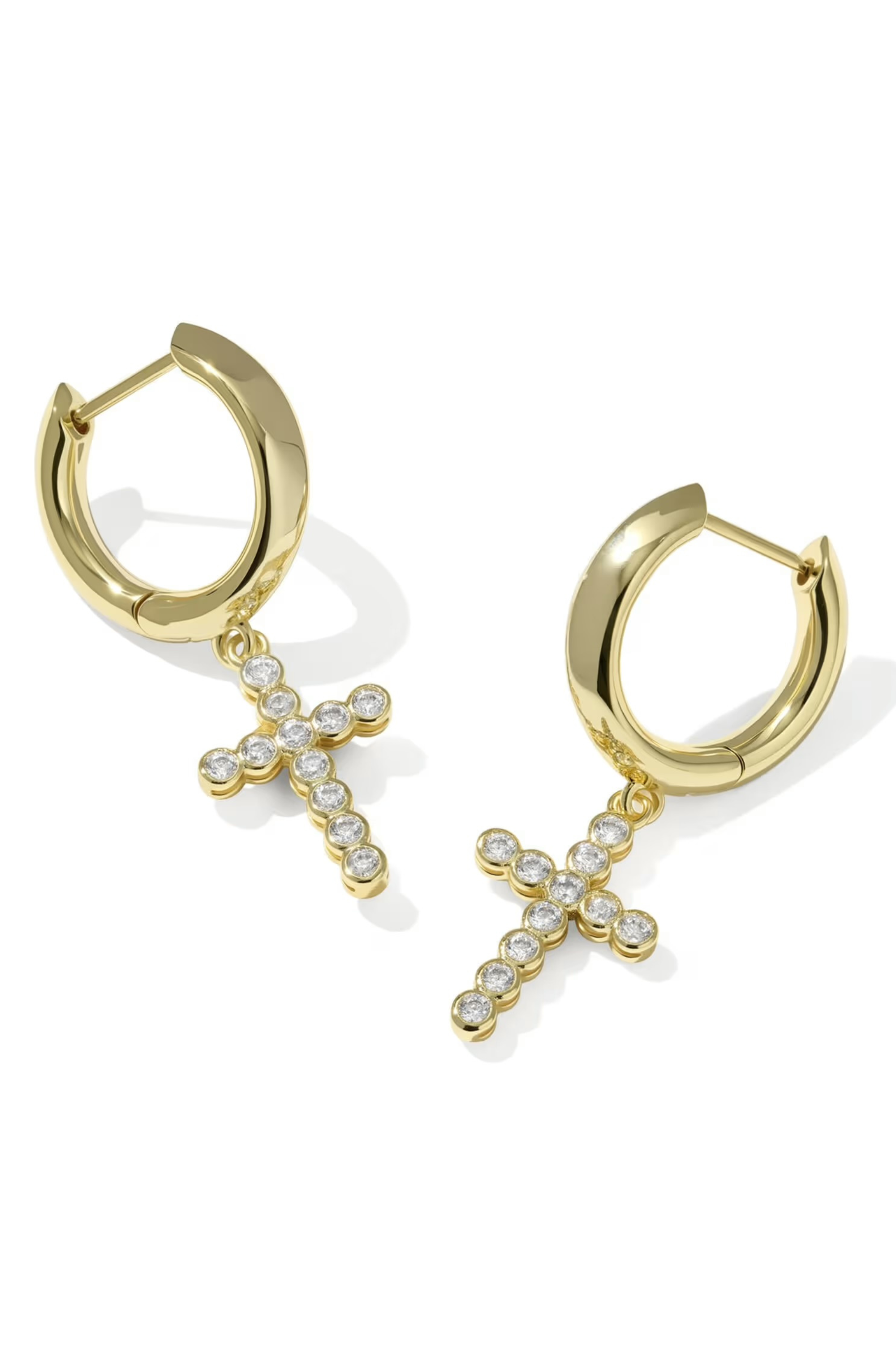 Cross Crystal Huggie Earrings-Earrings-Vixen Collection, Day Spa and Women's Boutique Located in Seattle, Washington