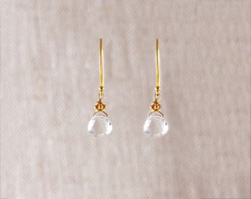 Tiny Gold Earrings, Crystal Quartz-Earrings-Vixen Collection, Day Spa and Women's Boutique Located in Seattle, Washington